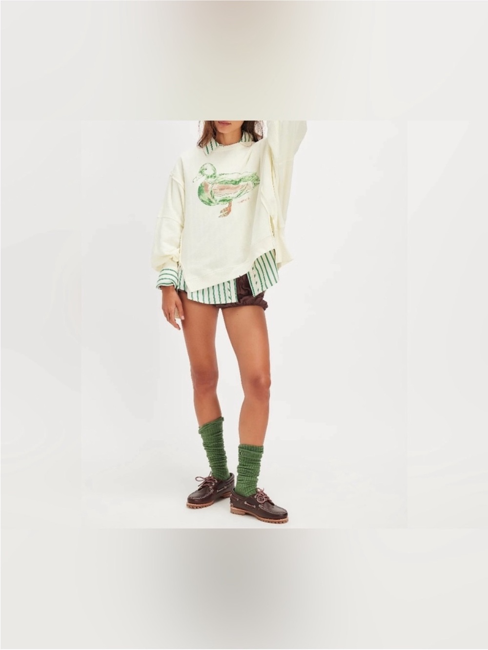 NWT Free People We The Free Graphic Camden Pullover - duck combo mallard - Large - Picture 4 of 12